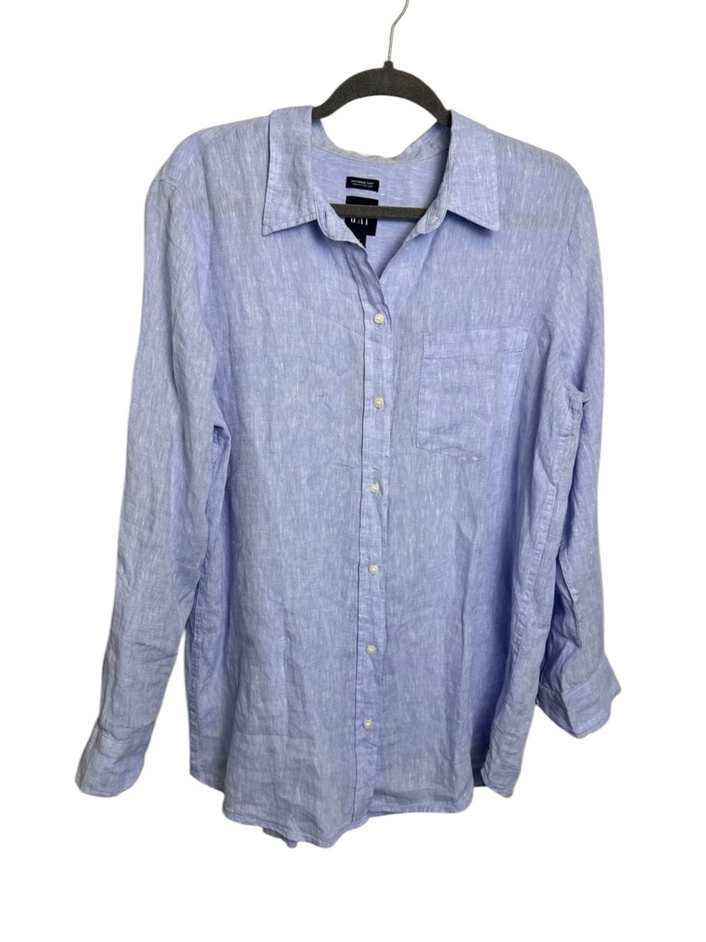 Gap baby blue linen button up relaxed coastal chic blouse trendy old money prepp
